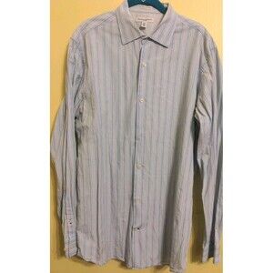 BANANA REPUBLIC Men's Fitted Long Sleeve Striped Shirt Size XL Tall 17-17 1/2